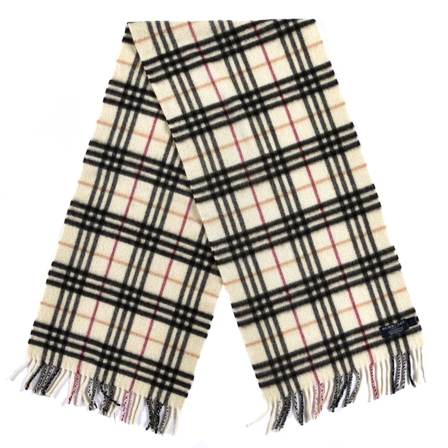Cashmere Vintage Check Fringe Scarf Ivory