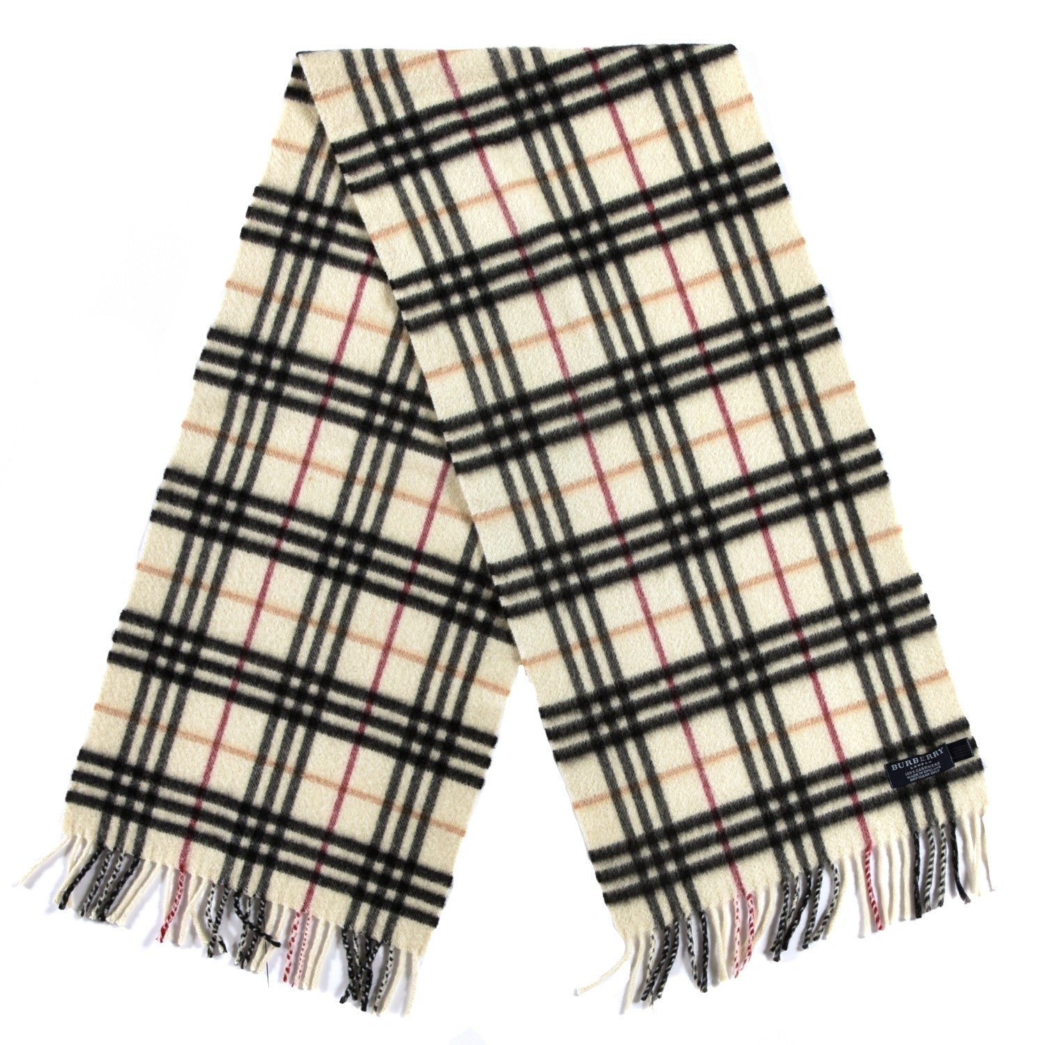Burberry Cashmere Vintage Check Fringe Scarf Ivory 2 of 3