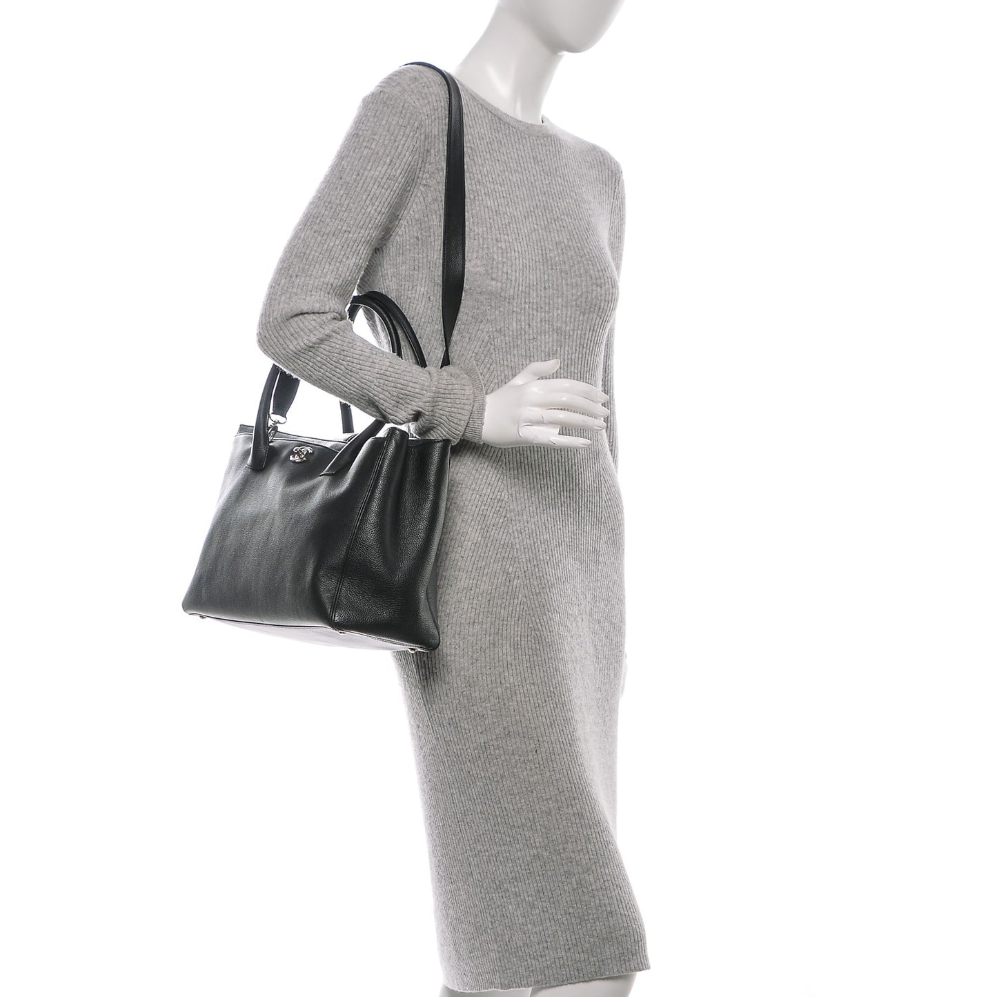 Calfskin Cerf Executive Shopper Tote Black