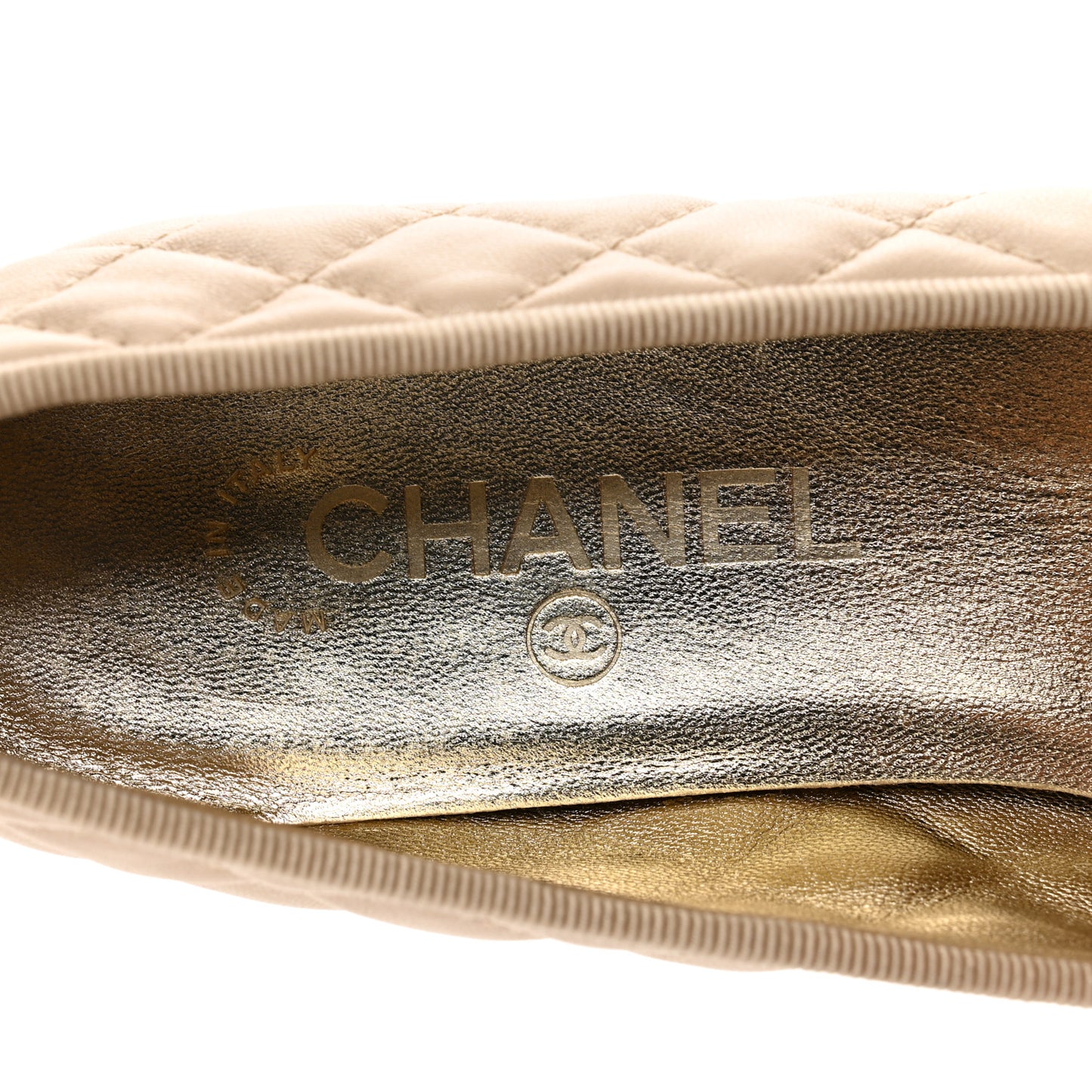 Iridescent Lambskin Quilted CC Cap Toe Ballerina Flats 39.5 Light Gold