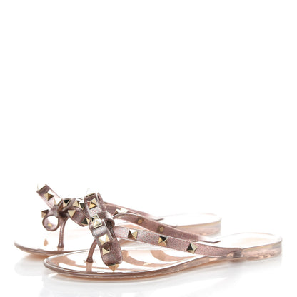 Valentino Garavani PVC Jelly Glitter Rockstud Bow Thong Sandals 35 Multicolor 3 of 10
