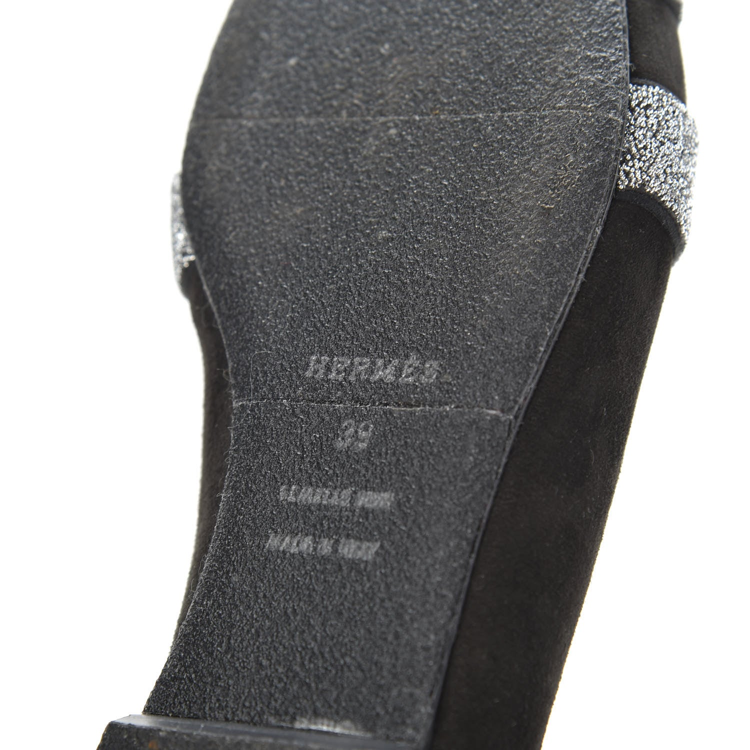 Hermes Suede Goatskin Crystal Roxane Mules 39 Gris Argente Black 7 of 11
