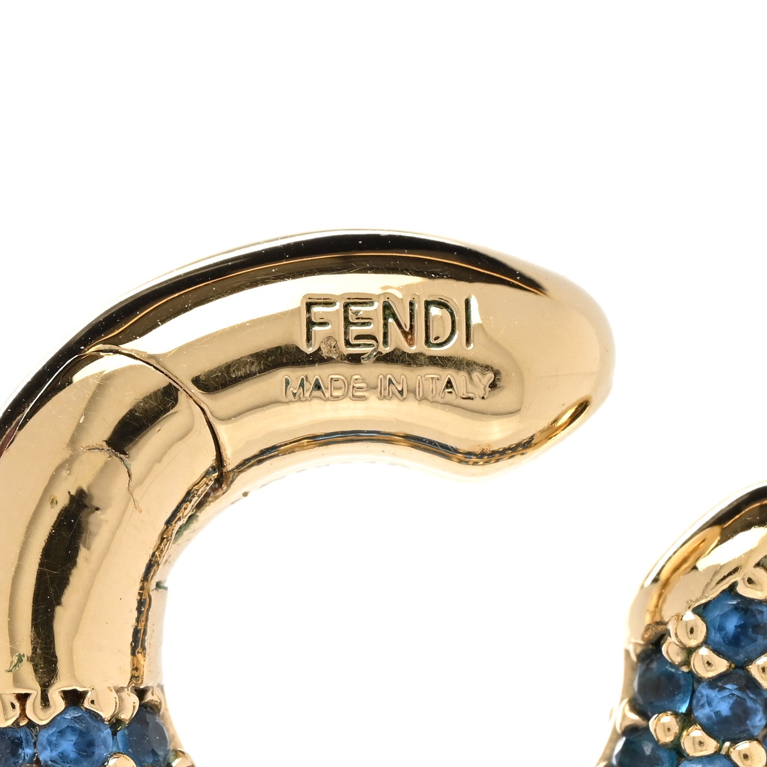 Fendi Metal Crystal Ear Cuff Blue Gold 4 of 5