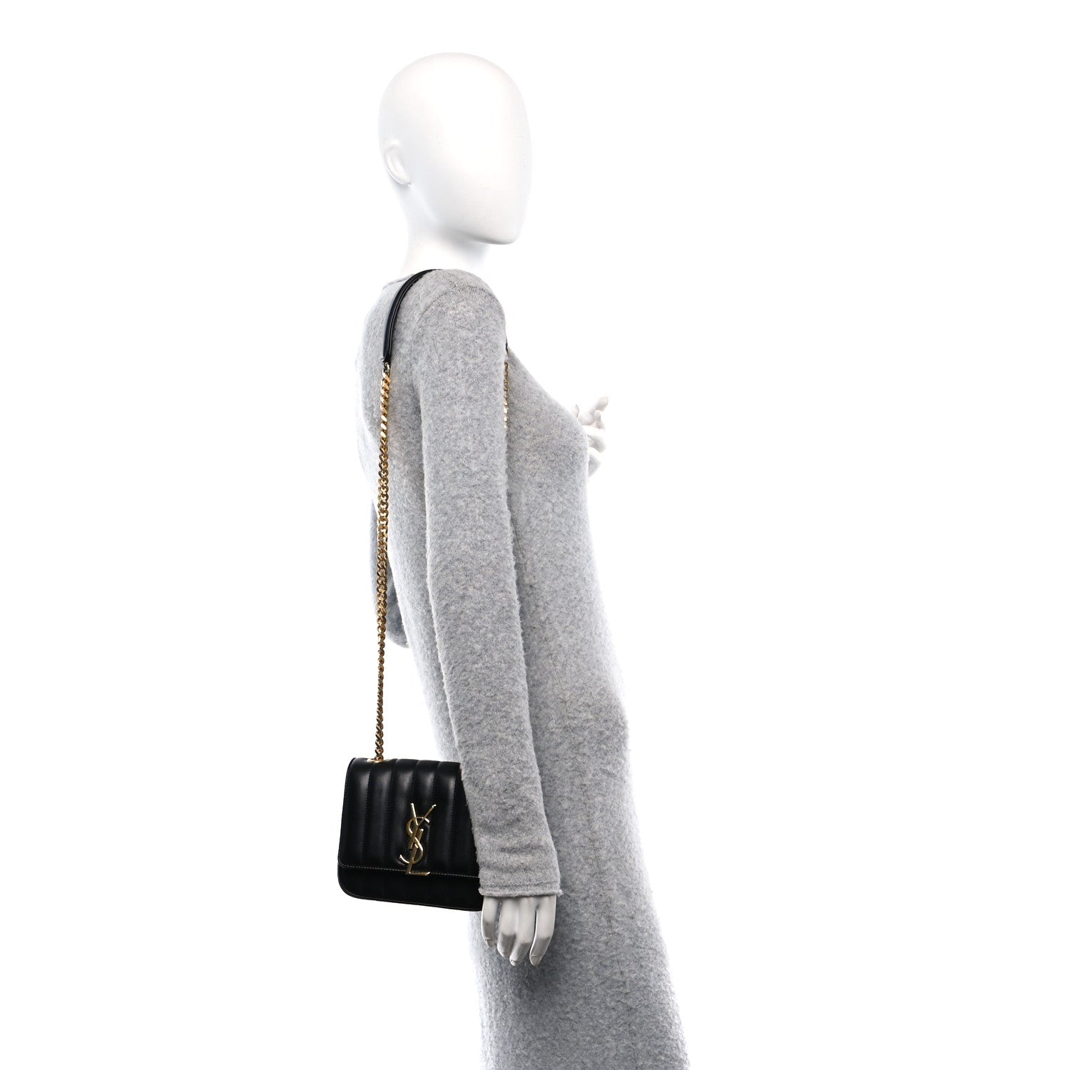 Saint Laurent Lambskin Matelasse Monogram Small Vicky Chain Bag Black 2 of 10