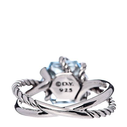 David Yurman Sterling Silver Diamond Blue Topaz 10mm Cable Wrap Ring 54 7 4 of 5