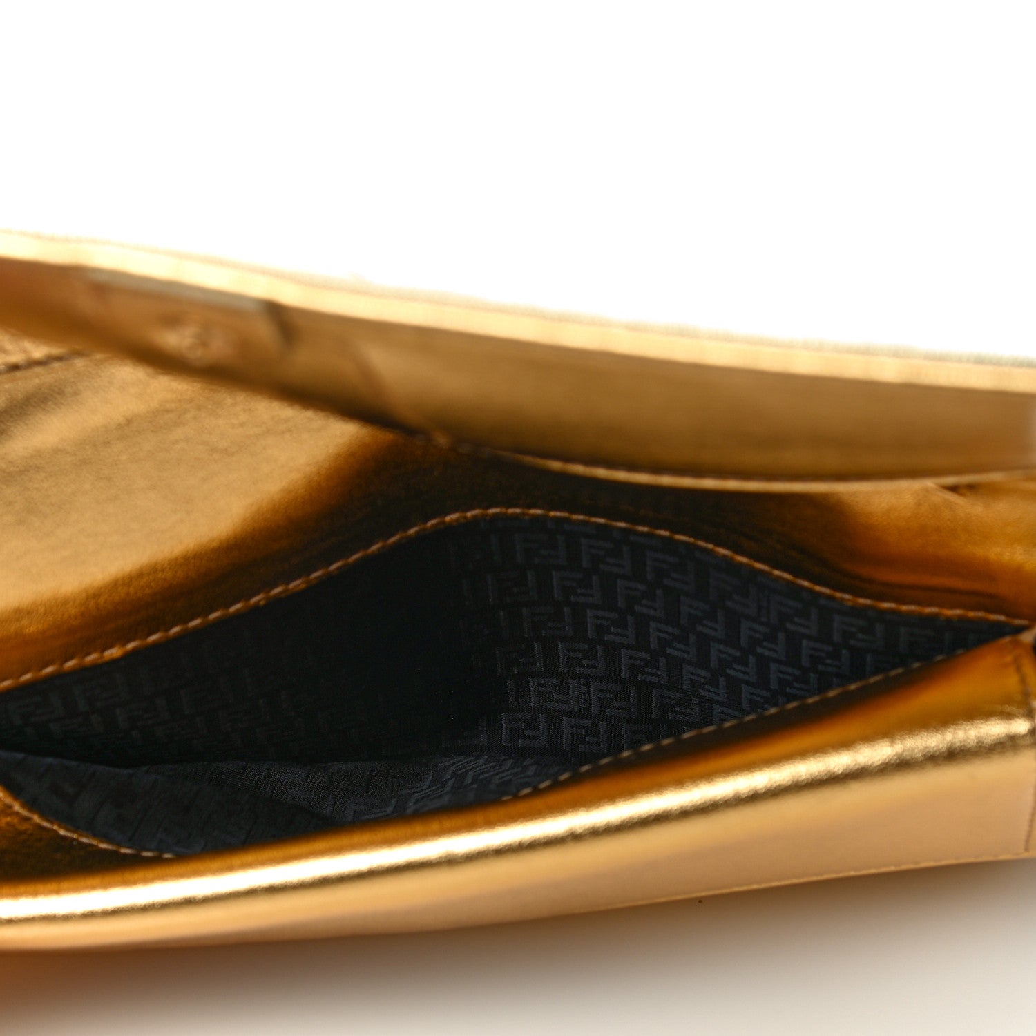 Fendi Metallic Lurex Logo Embossed Long Wallet On Chain Gold 4 of 10