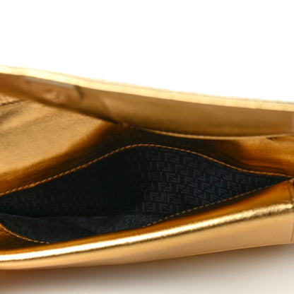 Fendi Metallic Lurex Logo Embossed Long Wallet On Chain Gold 4 of 10