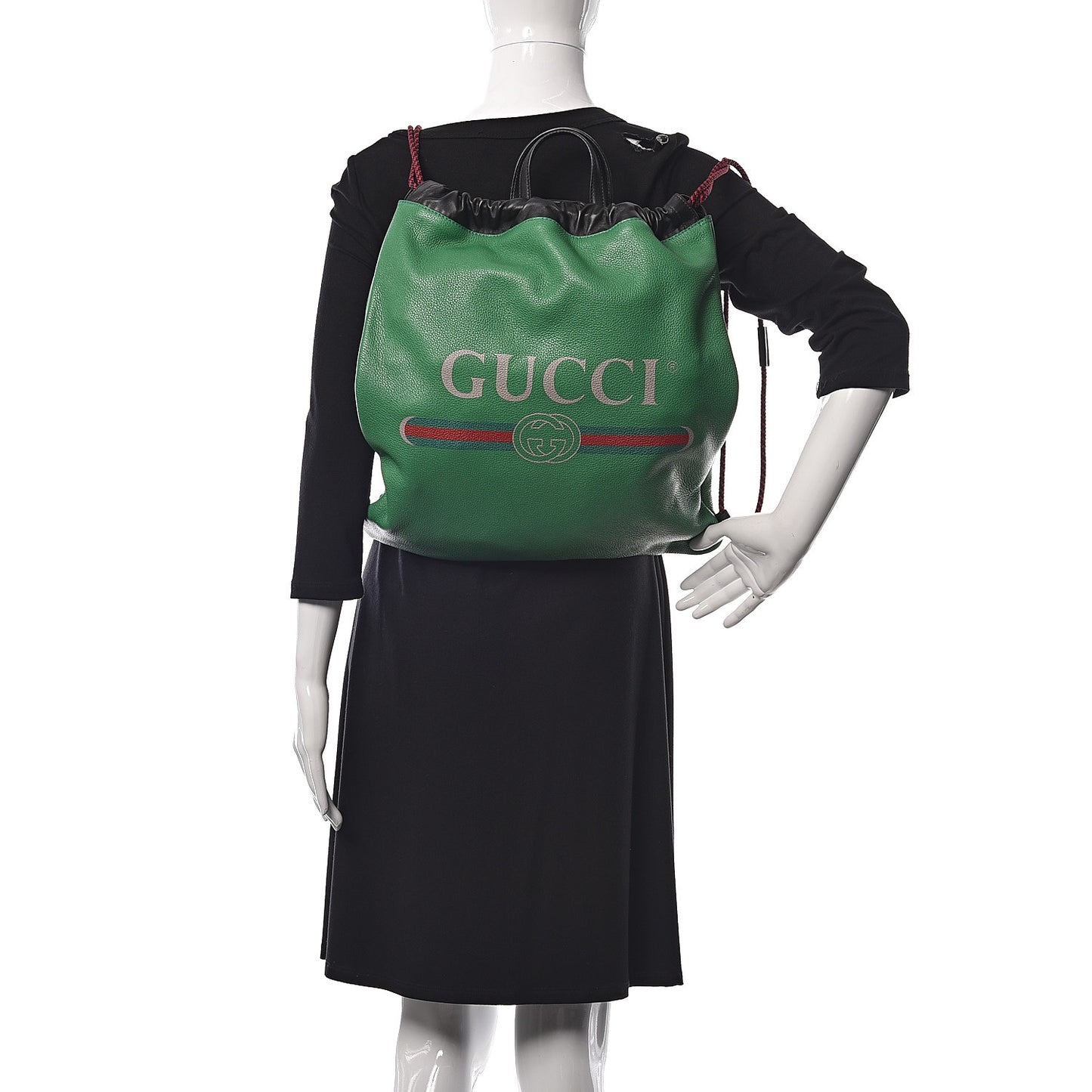 Calfskin Logo Drawstring Backpack Green