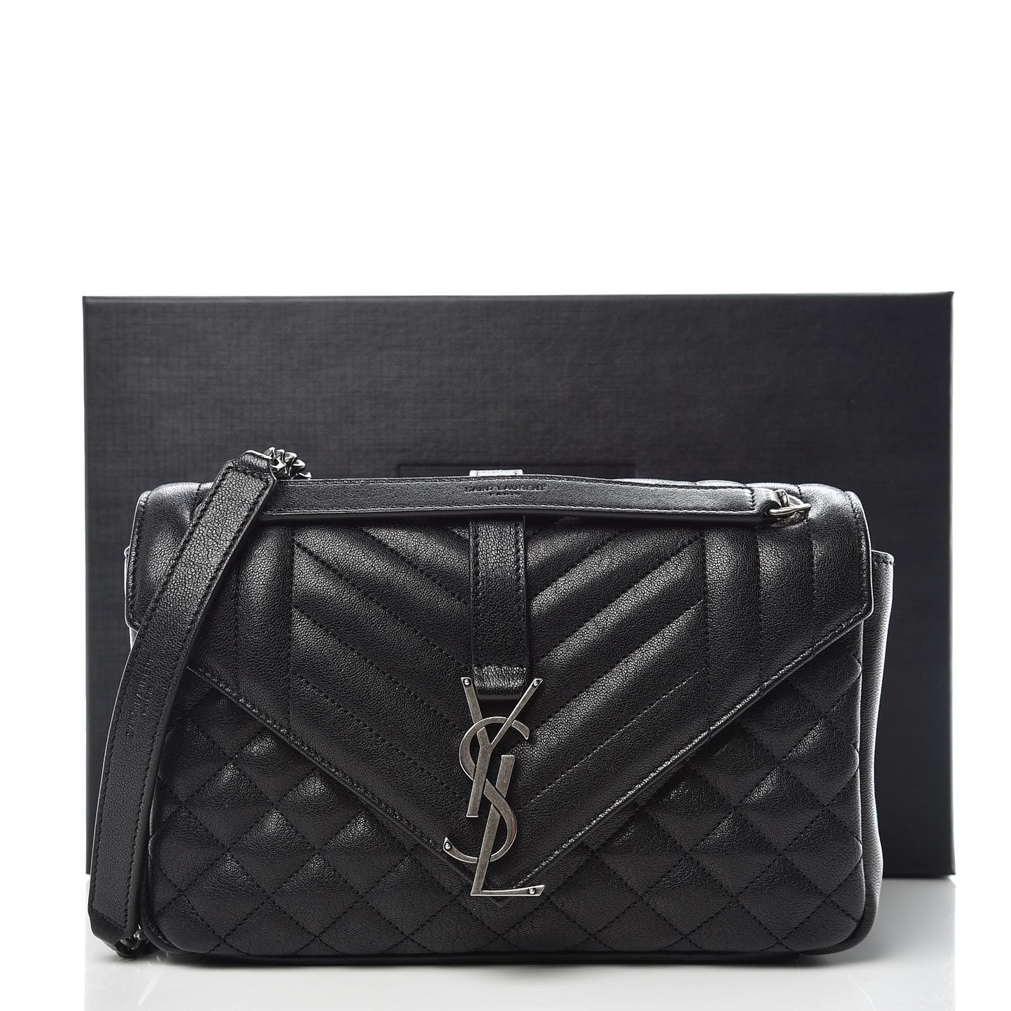 Sheepskin Tri-Quilt Monogram Medium College Bag Black