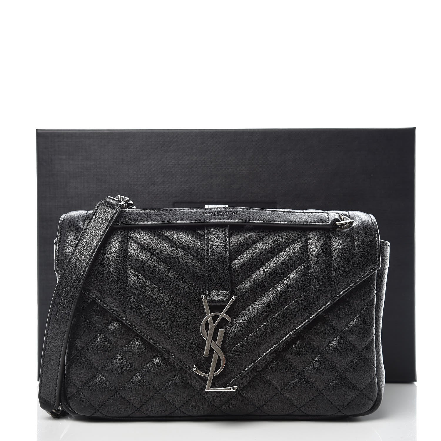 Saint Laurent Sheepskin Tri-Quilt Monogram Medium College Bag Black 11 of 11