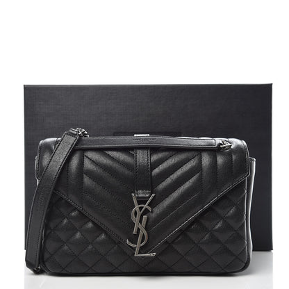 Saint Laurent Sheepskin Tri-Quilt Monogram Medium College Bag Black 11 of 11