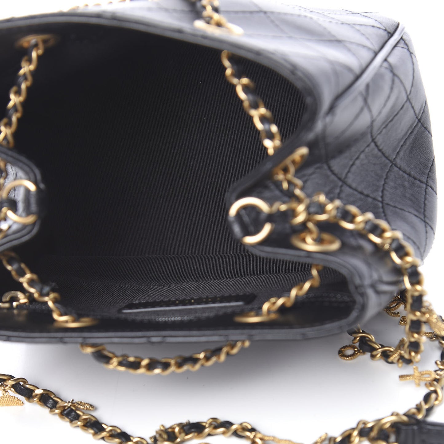 Calfskin Stitched Small Egyptian Amulet Drawstring Bag Black