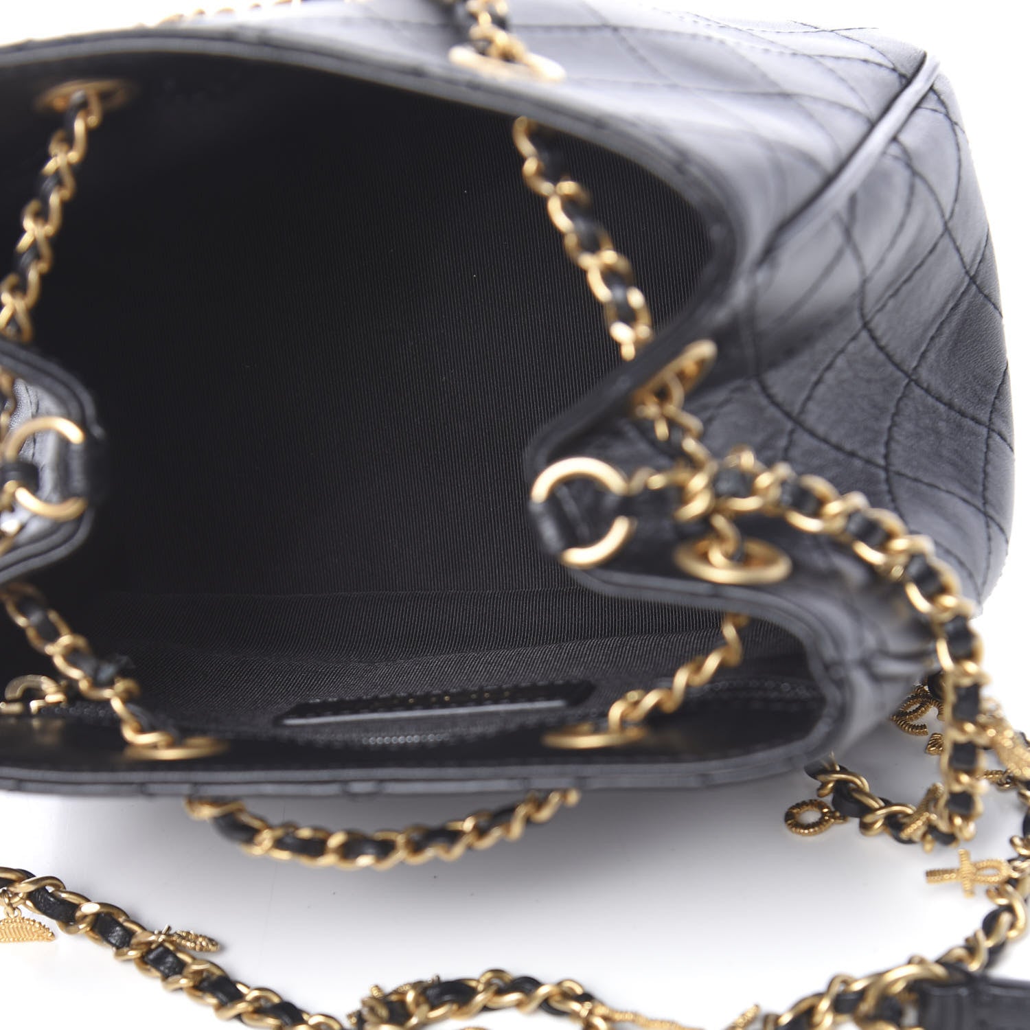 Chanel Calfskin Stitched Small Egyptian Amulet Drawstring Bag Black 5 of 9