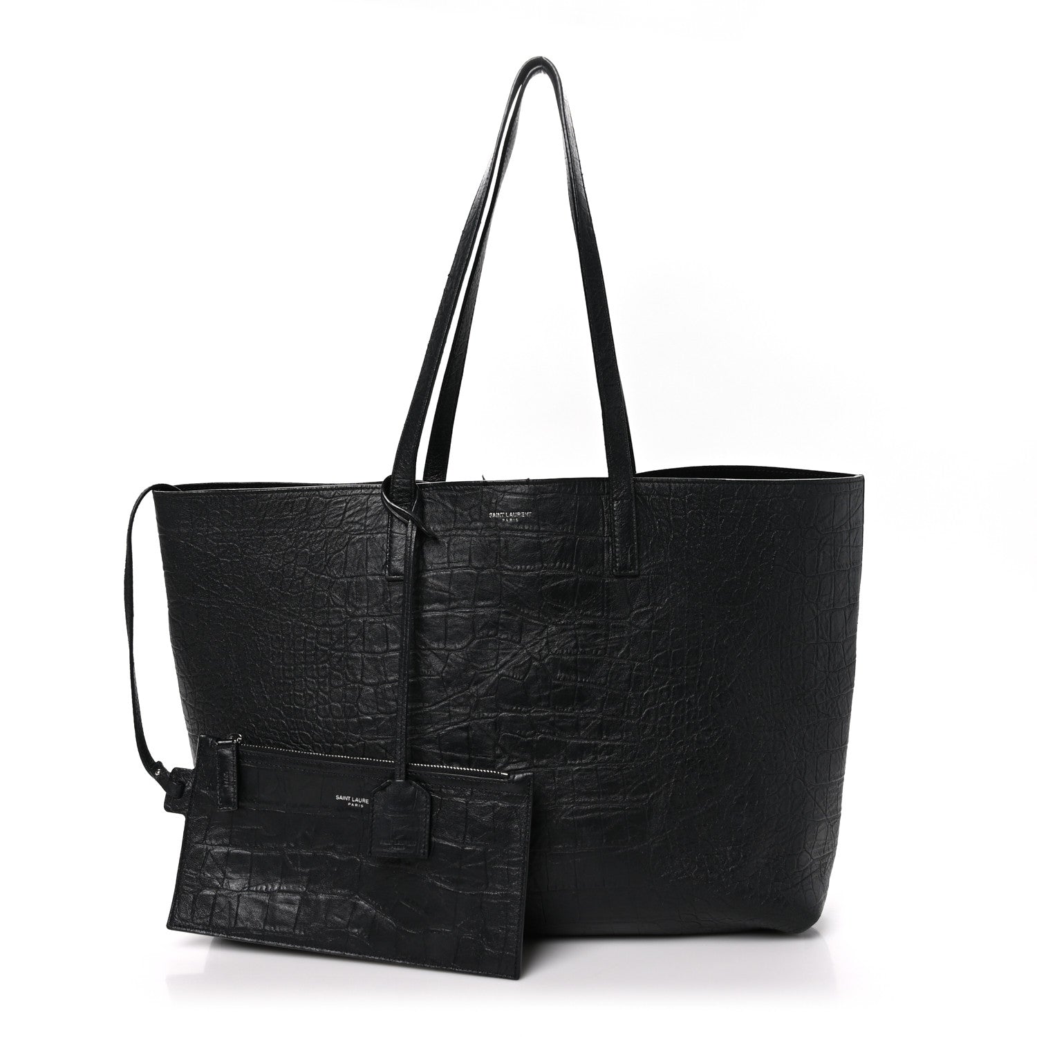 Saint Laurent Calfskin Crocodile Embossed Large Shopper Tote Black 3 of 15