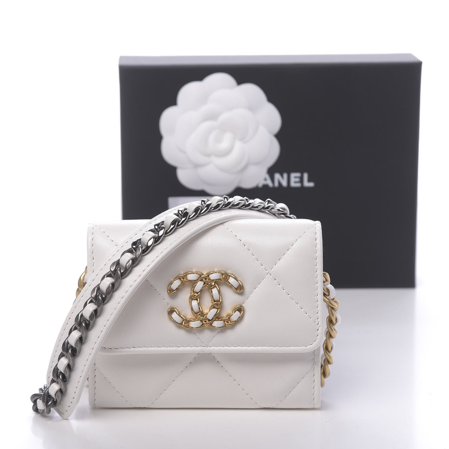 Chanel Lambskin Quilted 19 Flap Coin Purse With Chain White 12 of 12