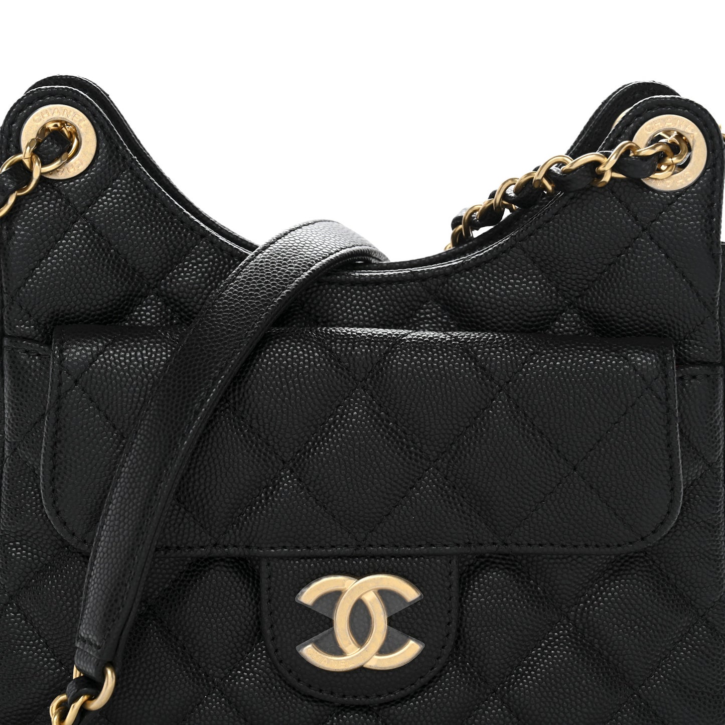 Caviar Quilted Small Wavy CC Hobo Black