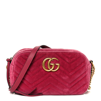 Gucci Velvet Matelasse Small GG Marmont Chain Shoulder Bag Light Raspberry Rose 1 of 11