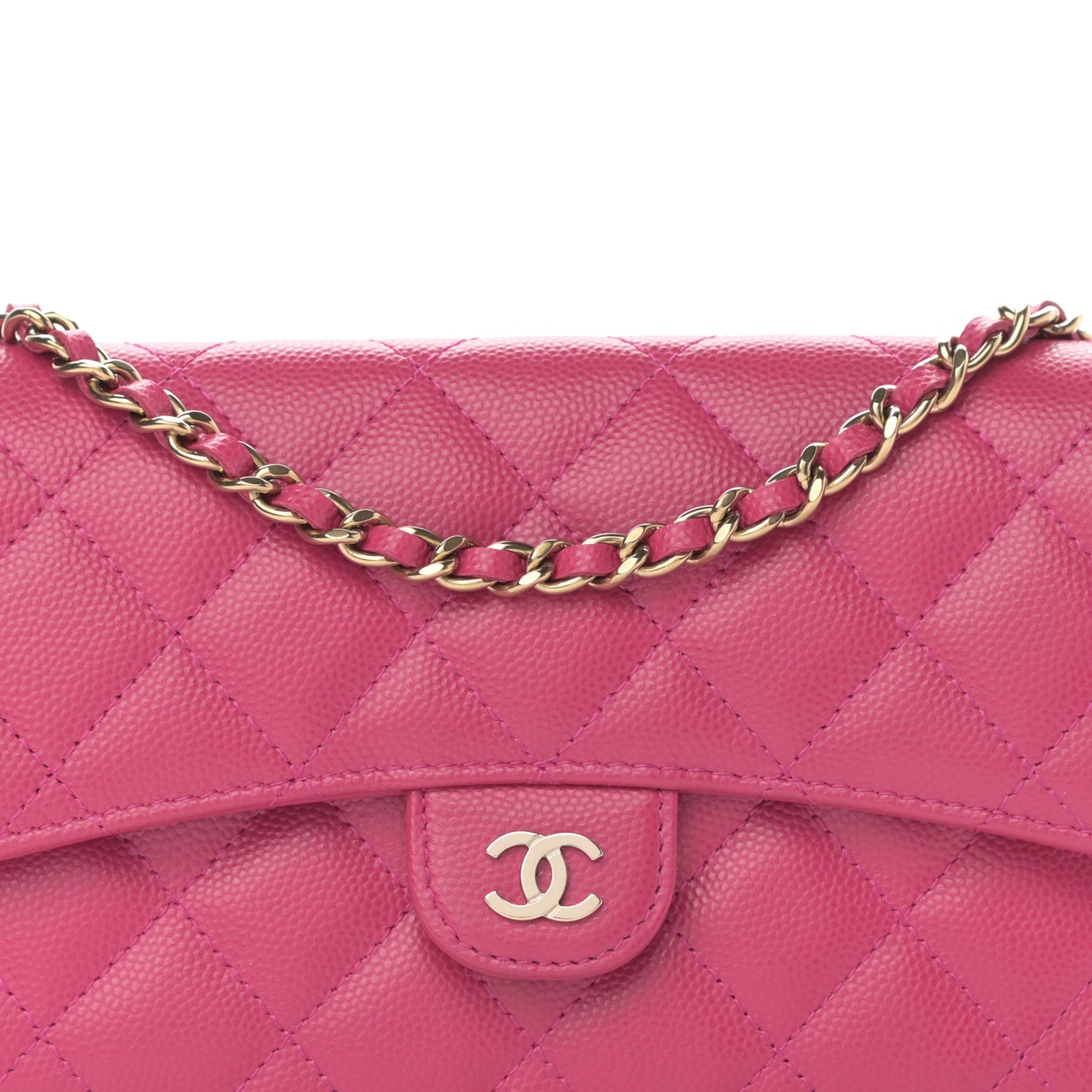 Caviar Quilted Flap Phone Holder With Chain Pink