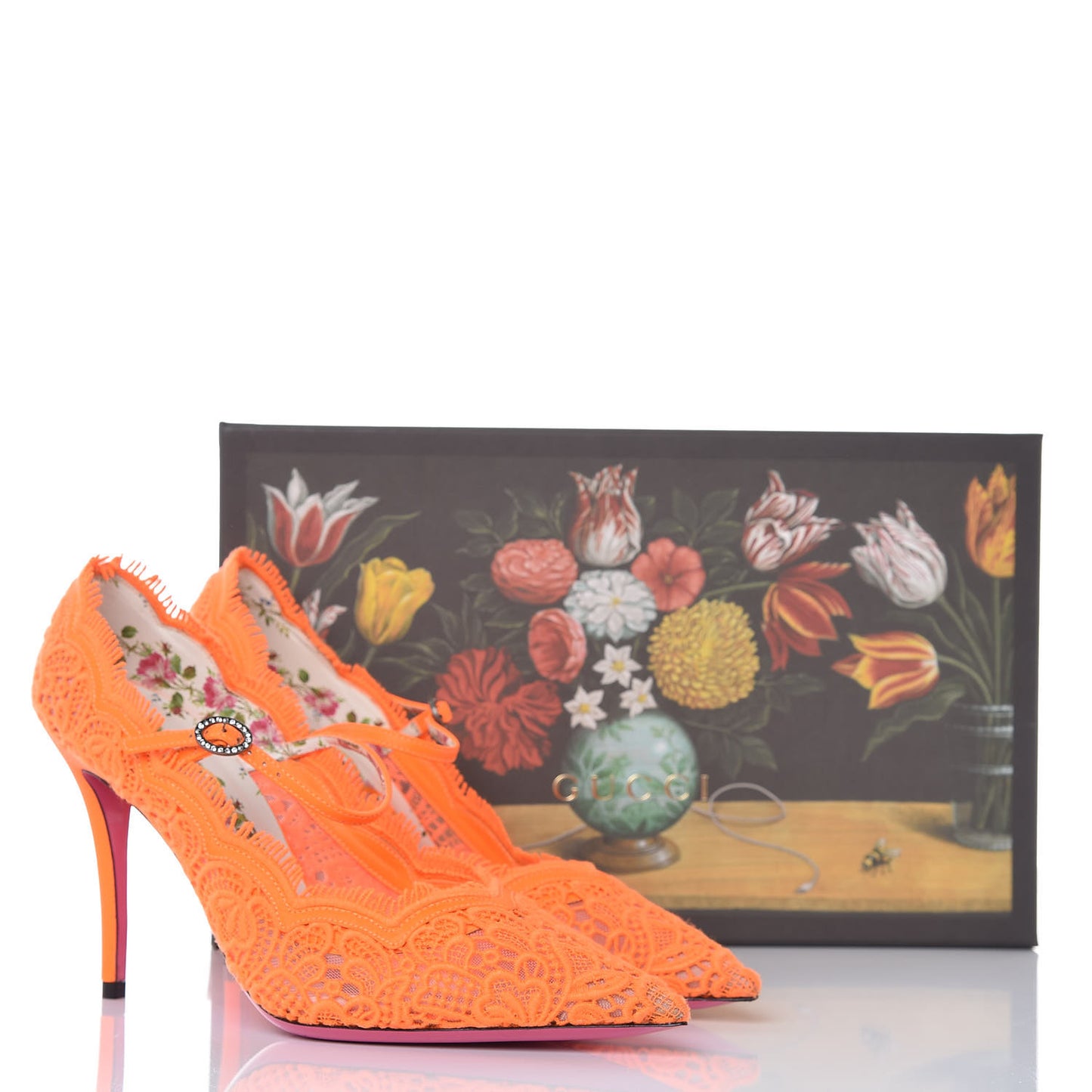 Lace Pizzo Venice Pumps 39.5 Orange Fluo Mystic White