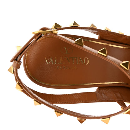 Valentino Garavani Raffia Calfskin Rockstud Ankle Strap 100mm Pumps 41 Natural Saddle Brown 7 of 8