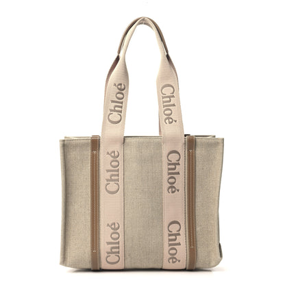 Chloe Linen Calfskin Medium Woody Ribbon Tote Blushy Beige 1 of 9