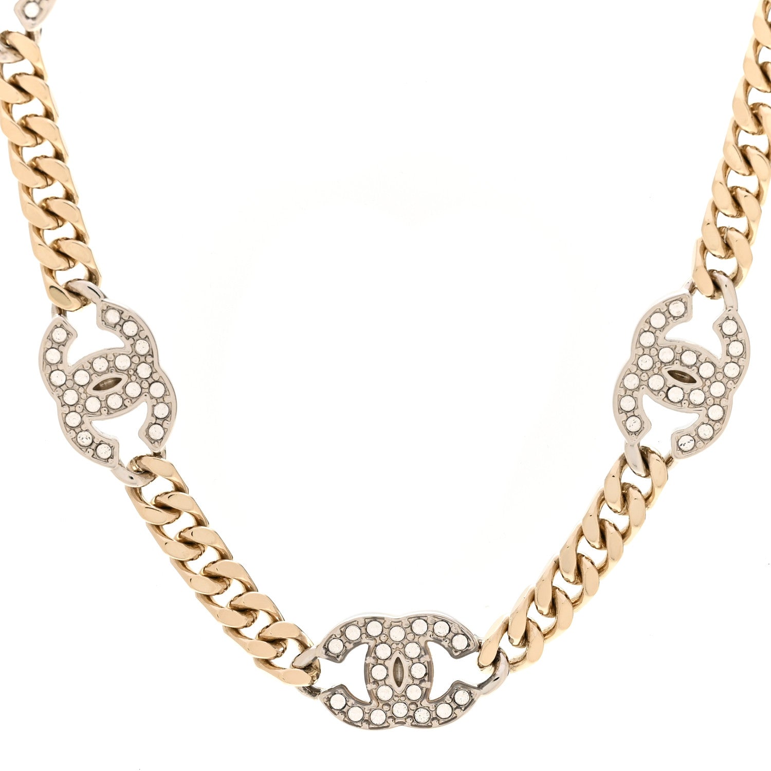 Chanel Crystal Chain CC Link Choker Gold Silver 4 of 5