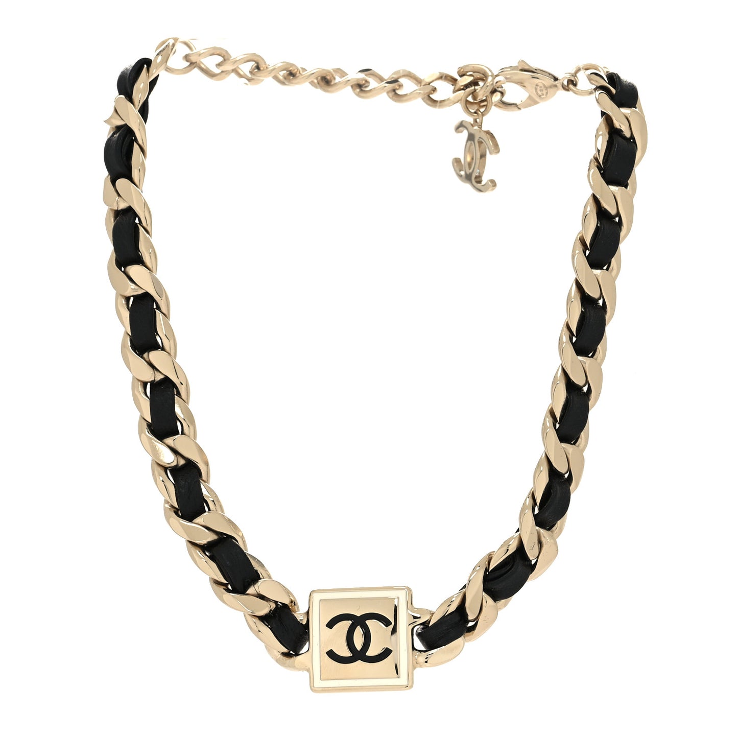 Metal Lambskin CC Square Choker Gold Black White