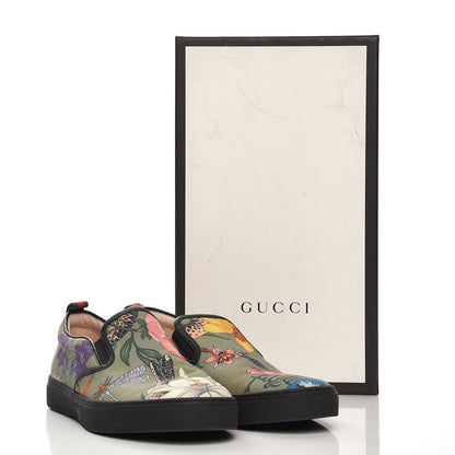 Gucci Canvas Miro Soft Calfskin Web Floral Snake Print Mens Dublin Slip On Sneakers 9.5 Militare Multicolor Black 10 of 10