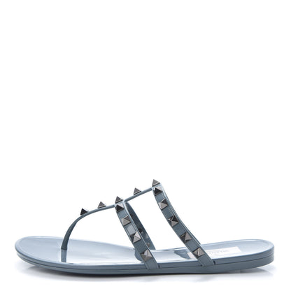 Valentino Garavani PVC Jelly Rockstud Caged Flat Thong Sandals 36 Blue 1 of 8