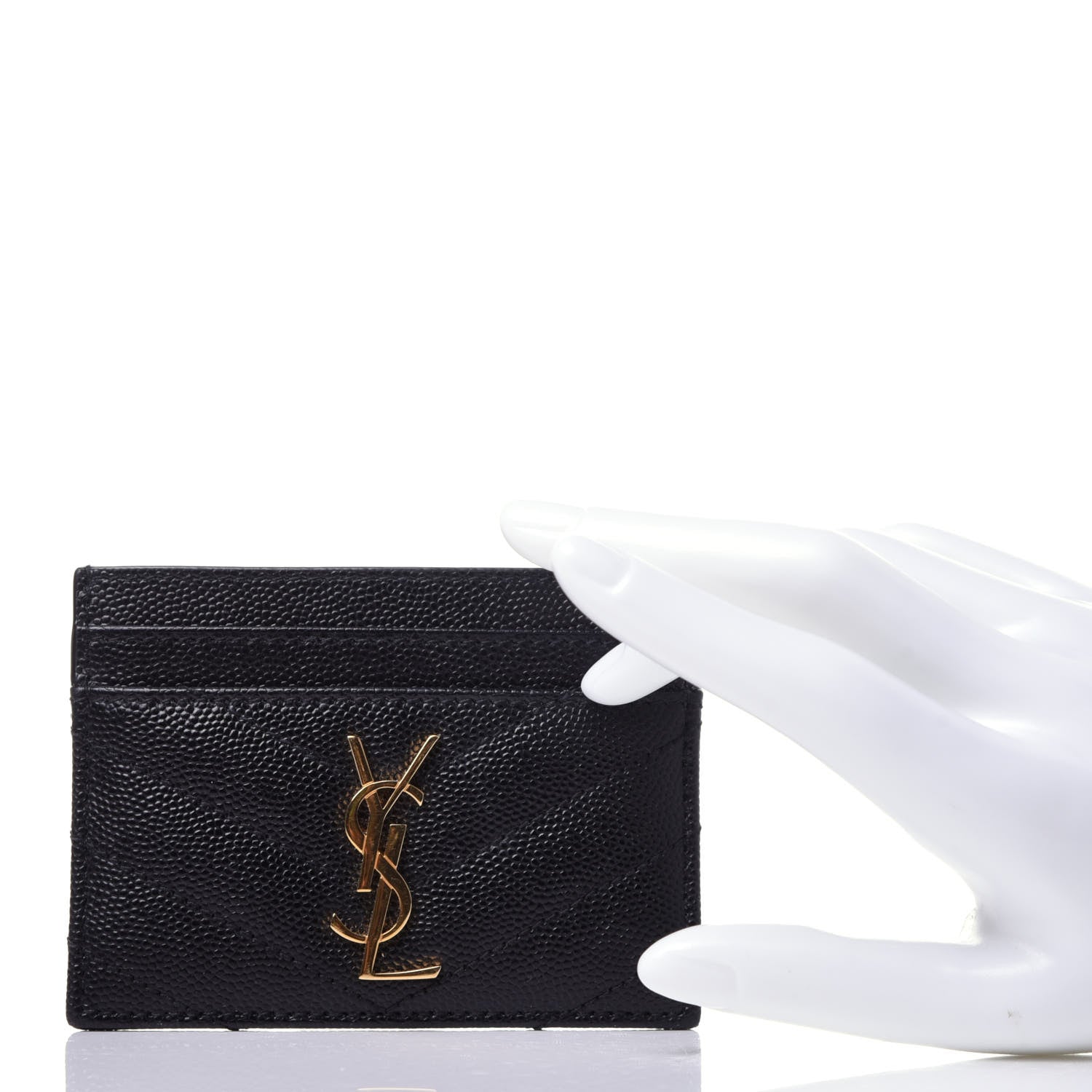 Saint Laurent Grain De Poudre Matelasse Chevron Monogram Credit Card Case Black 2 of 9