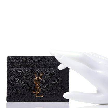 Saint Laurent Grain De Poudre Matelasse Chevron Monogram Credit Card Case Black 2 of 9