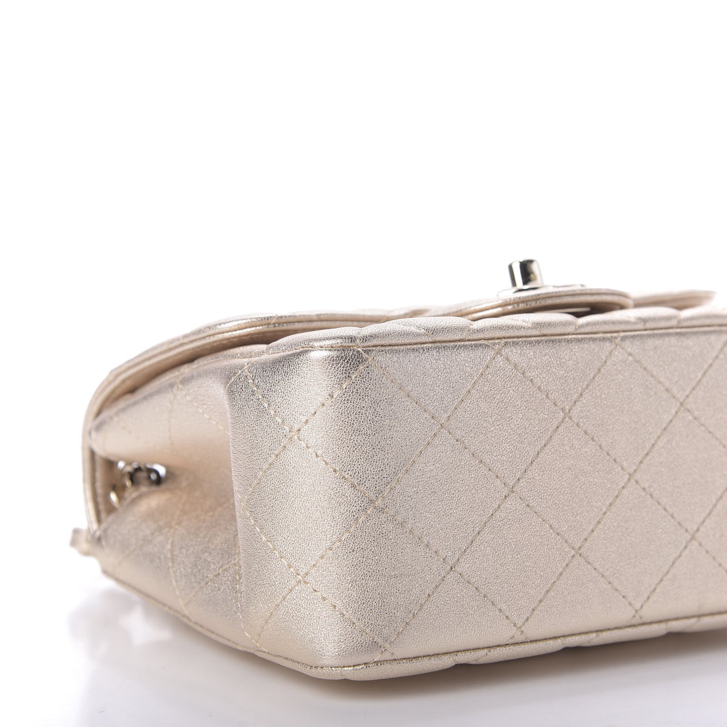 Metallic Lambskin Quilted Mini Square Flap Gold