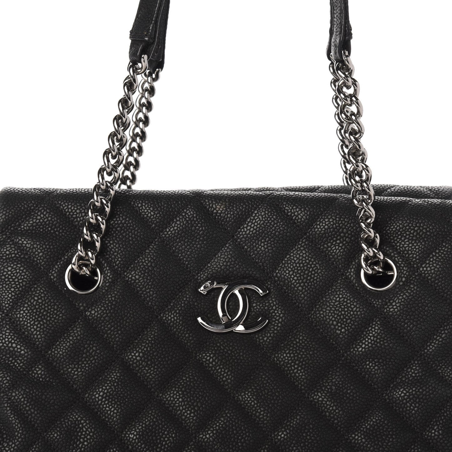 Iridescent Caviar Quilted Lady Pearly Tote Black