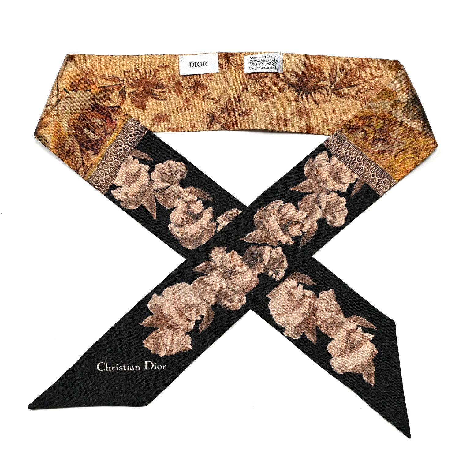 Christian Dior Silk Mitzah Scarf Black Beige 1 of 4