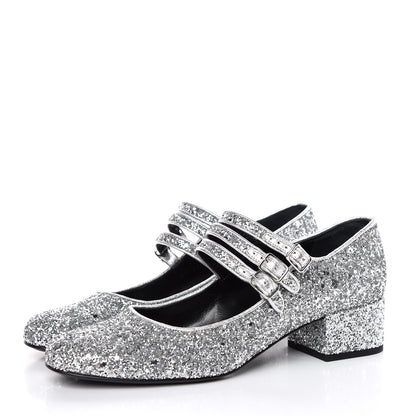 Saint Laurent Glitter Babies 40 Mid Heel Pumps 40 Galaxi Argento 3 of 9