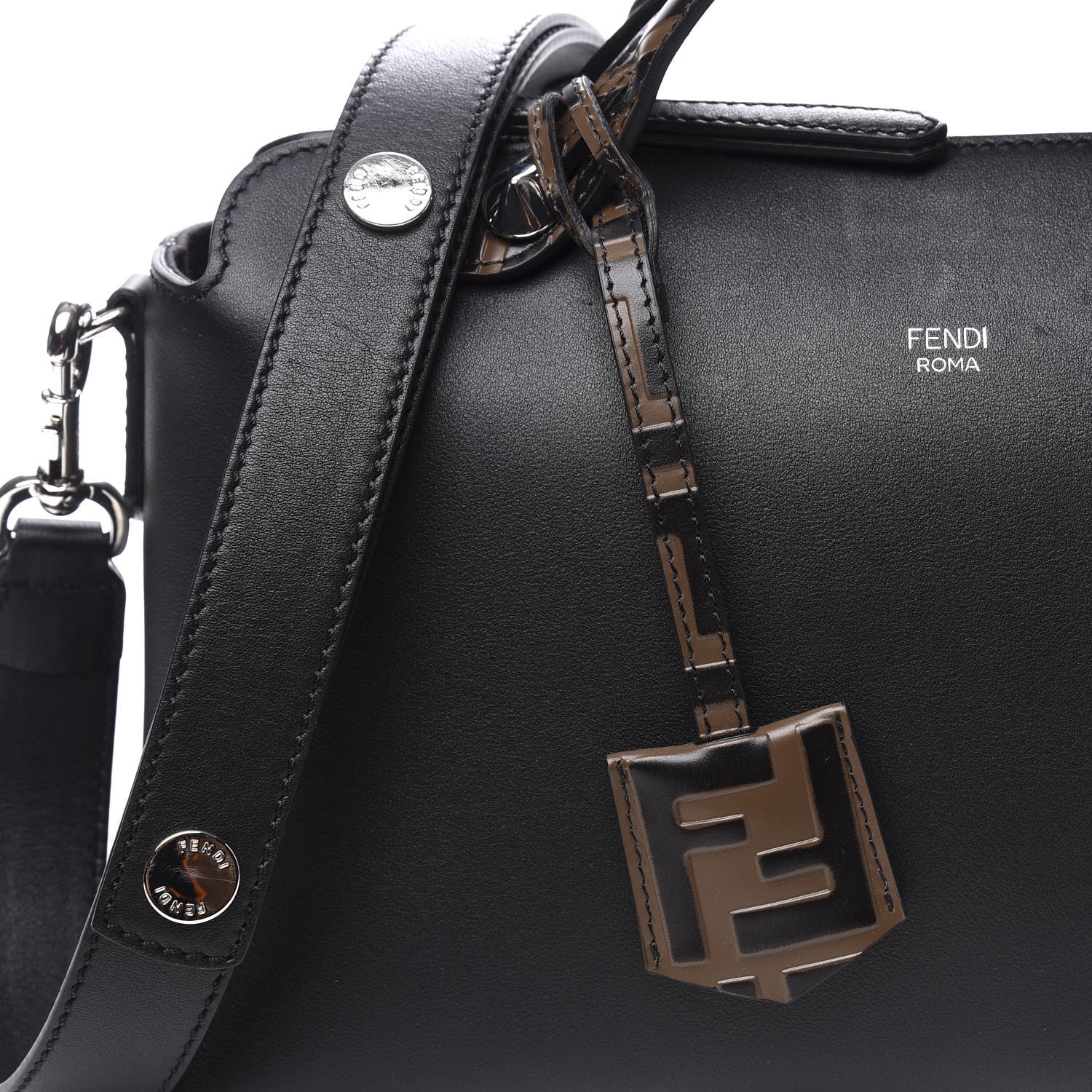 Fendi Vitello Dolce Bi-Color FF 1974 Embossed Medium By The Way Boston Bag Black Maya 12 of 12