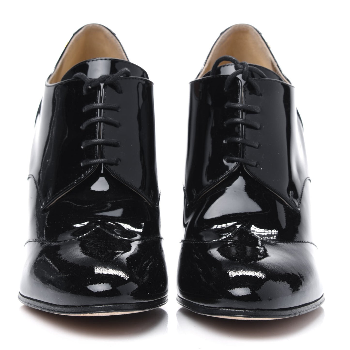 Patent Calfskin Oxford Lace Up Ankle Booties 39 Black