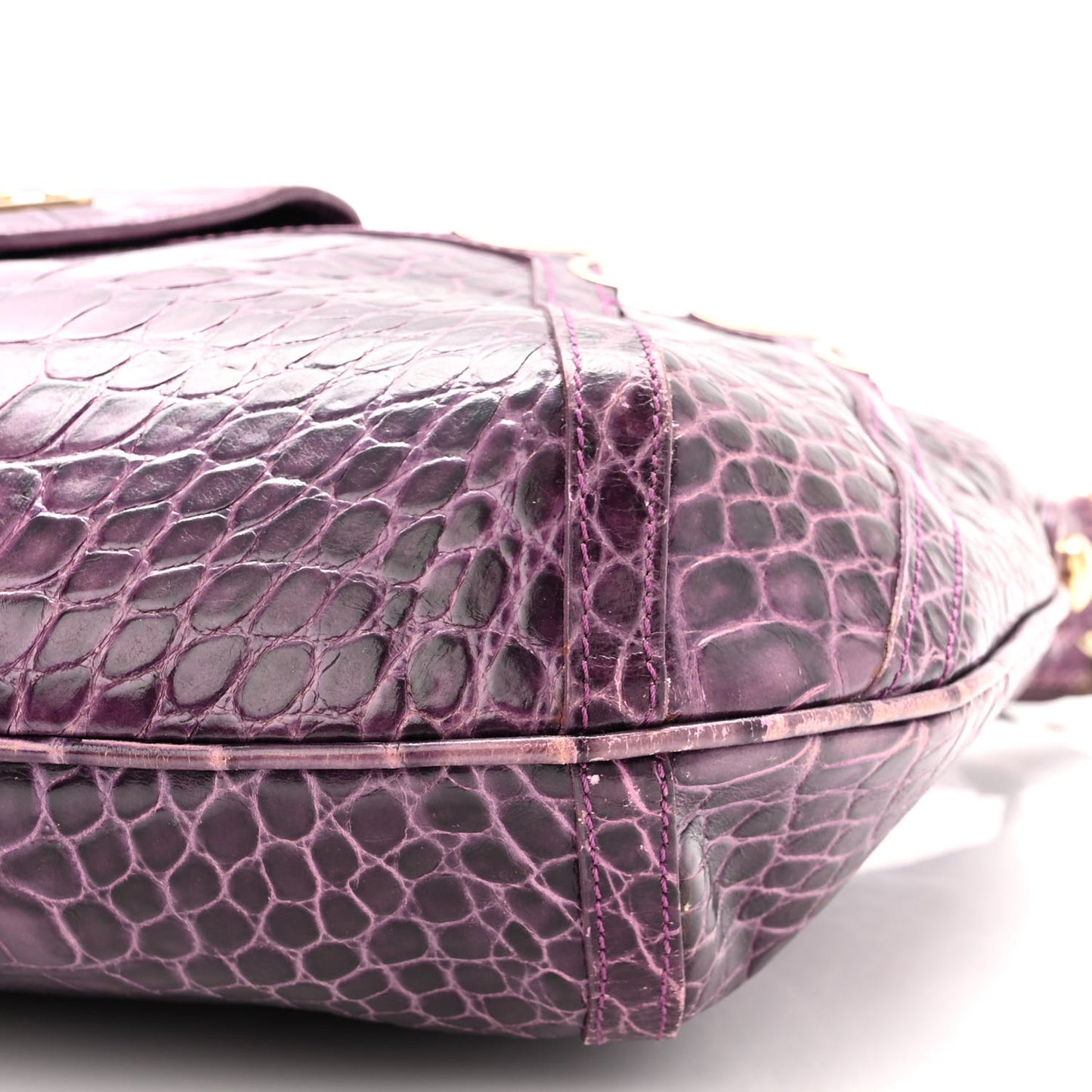 Calfskin Crocodile Embossed Hobo Purple