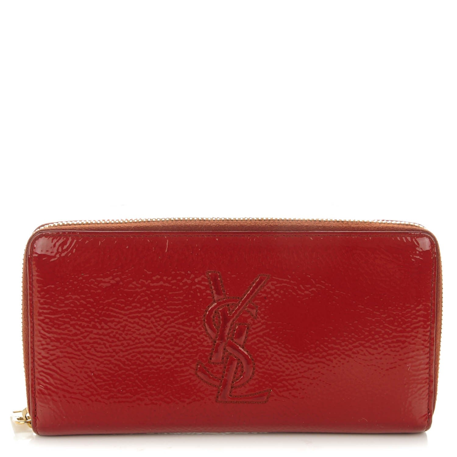 Saint Laurent Textured Patent Calfskin Belle De Jour Zip Around Wallet Red 1 of 7