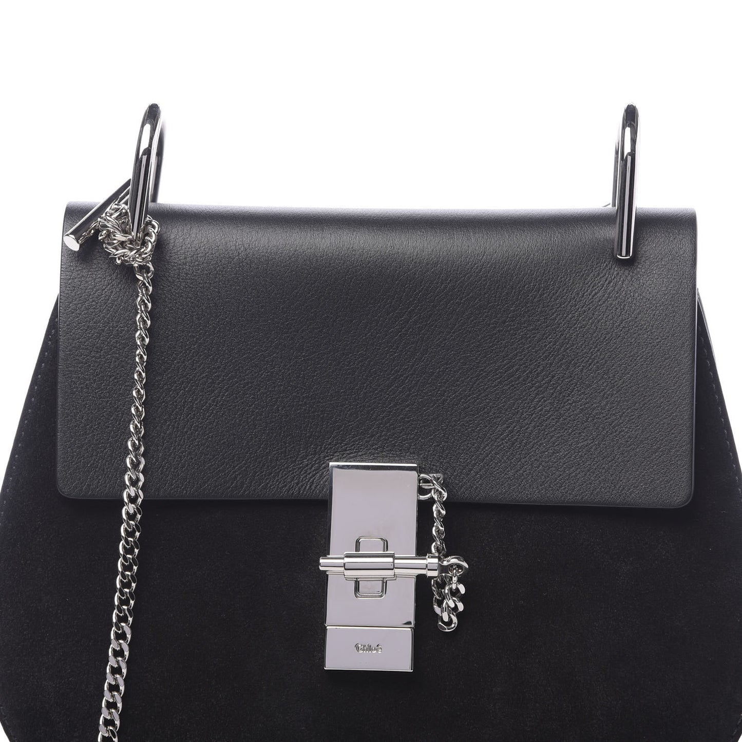 Suede Smooth Calfskin Drew Shoulder Bag Black