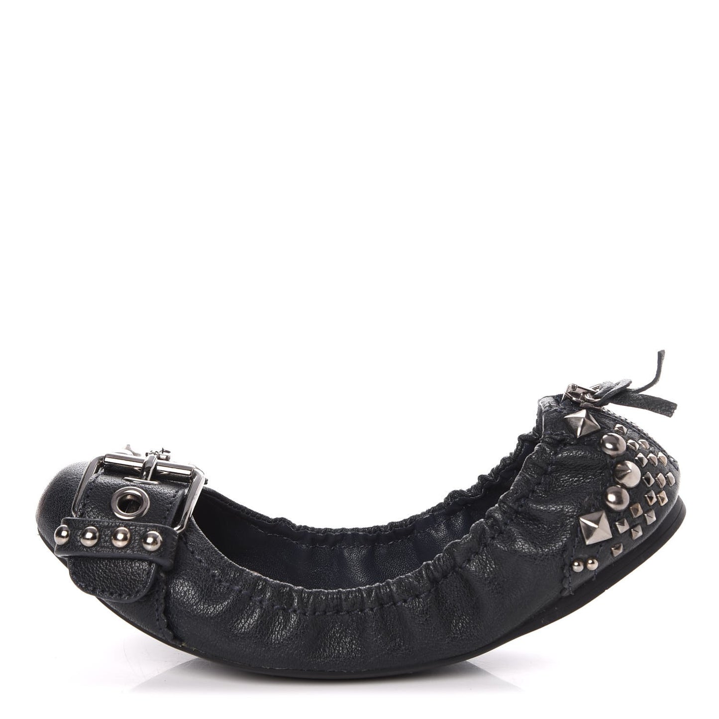 Goatskin Studded Buckle Ballet Flats 36 Denim