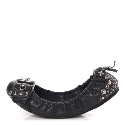 Miu Miu Goatskin Studded Buckle Ballet Flats 36 Denim 1 of 11