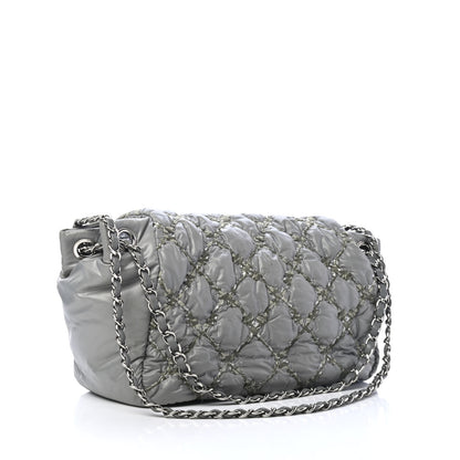 Chanel Nylon Quilted Tweed Stitch Bubble Flap Grey 2 of 5