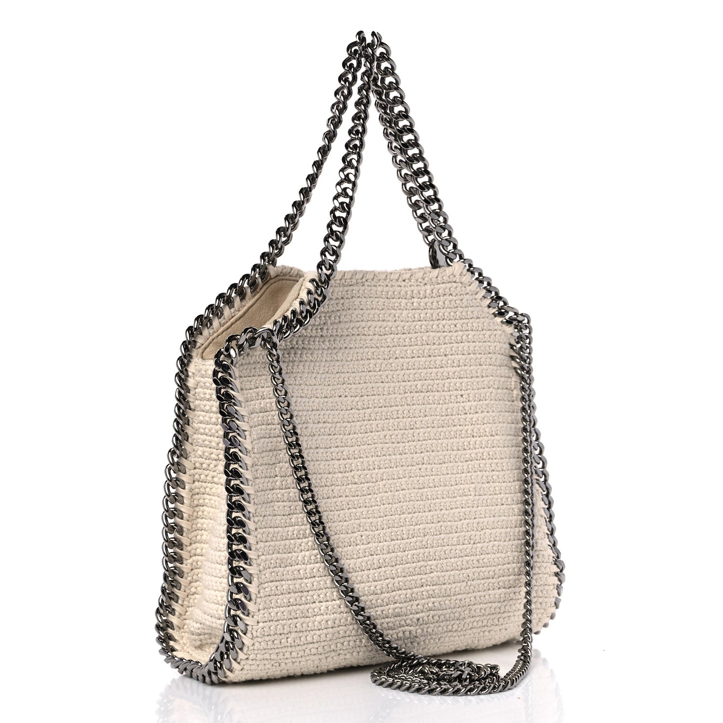 Cotton Crochet Falabella Ajouree Tote Bag White