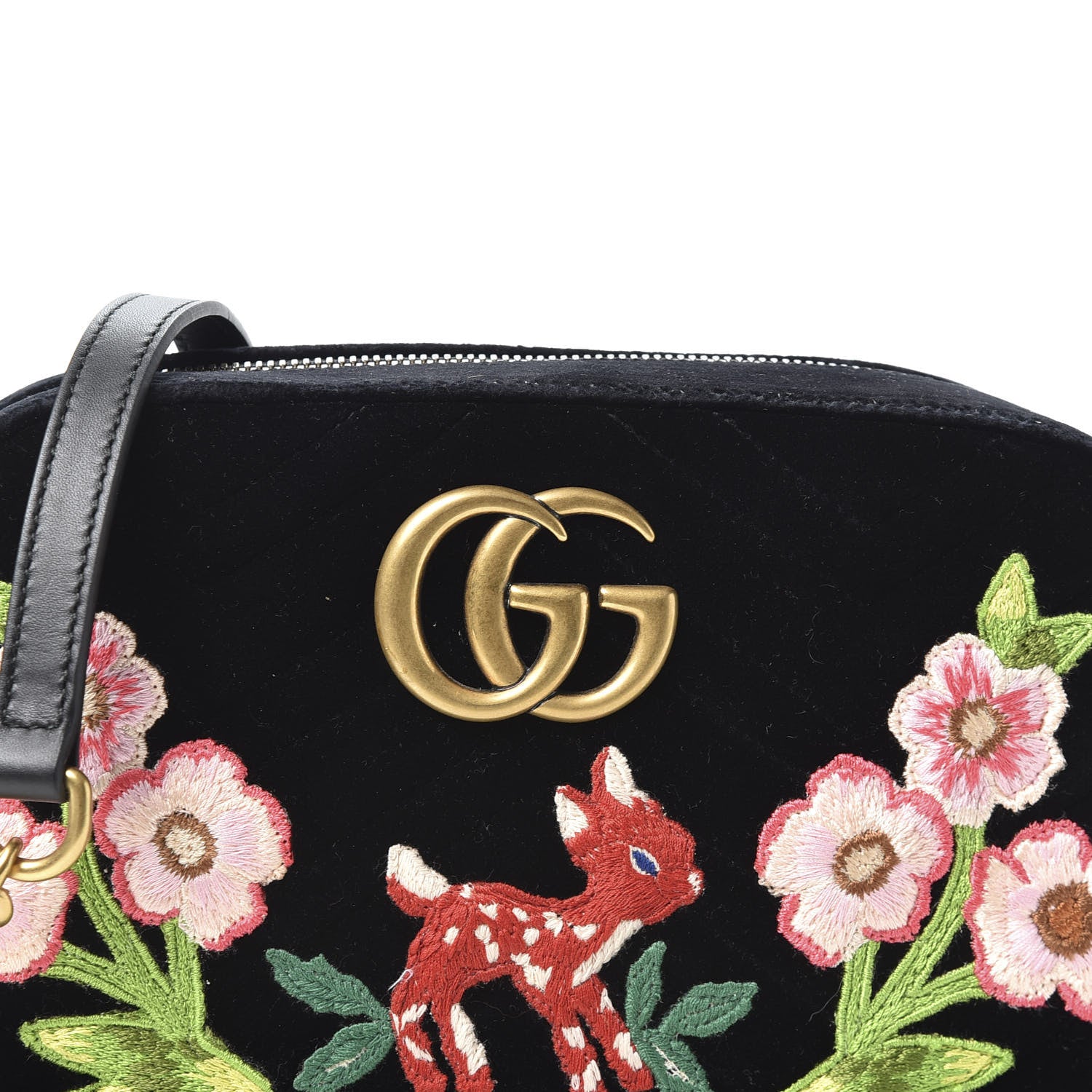 Gucci Velvet Matelasse Deer Embroidered Small GG Marmont Chain Shoulder Bag Black 9 of 9