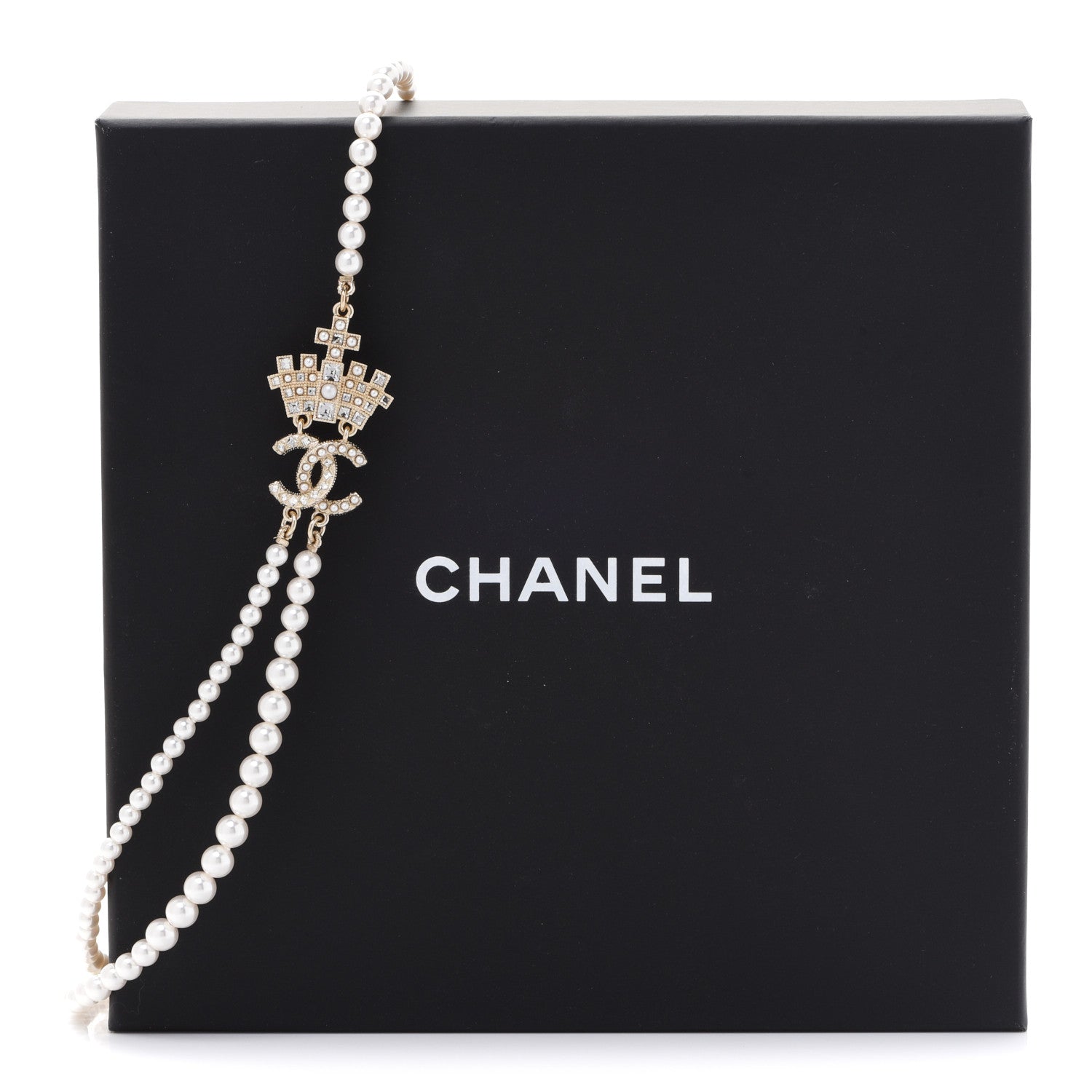 Chanel Pearl Crystal CC Crown Multi Strand Necklace Gold 6 of 6