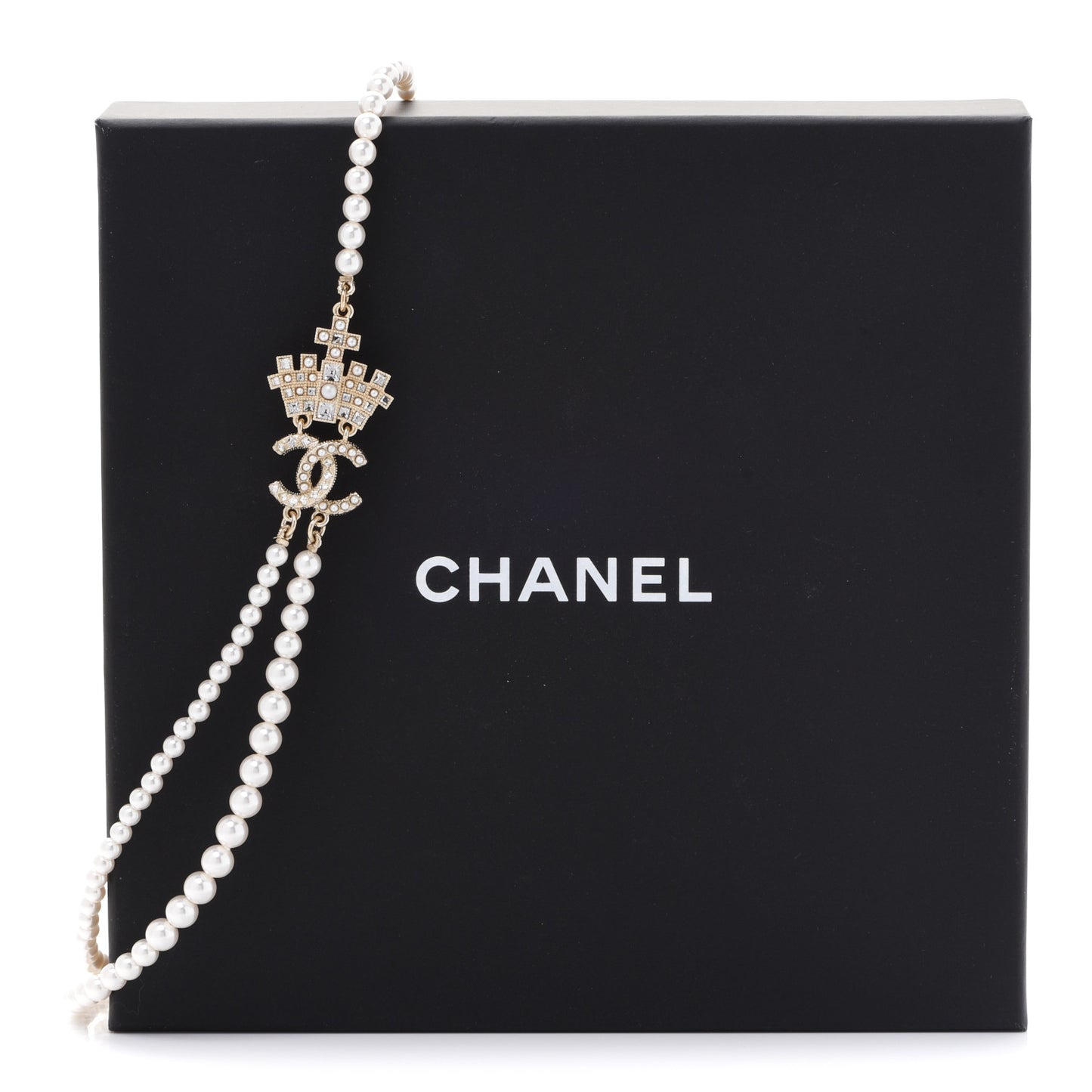 Pearl Crystal CC Crown Multi Strand Necklace Gold