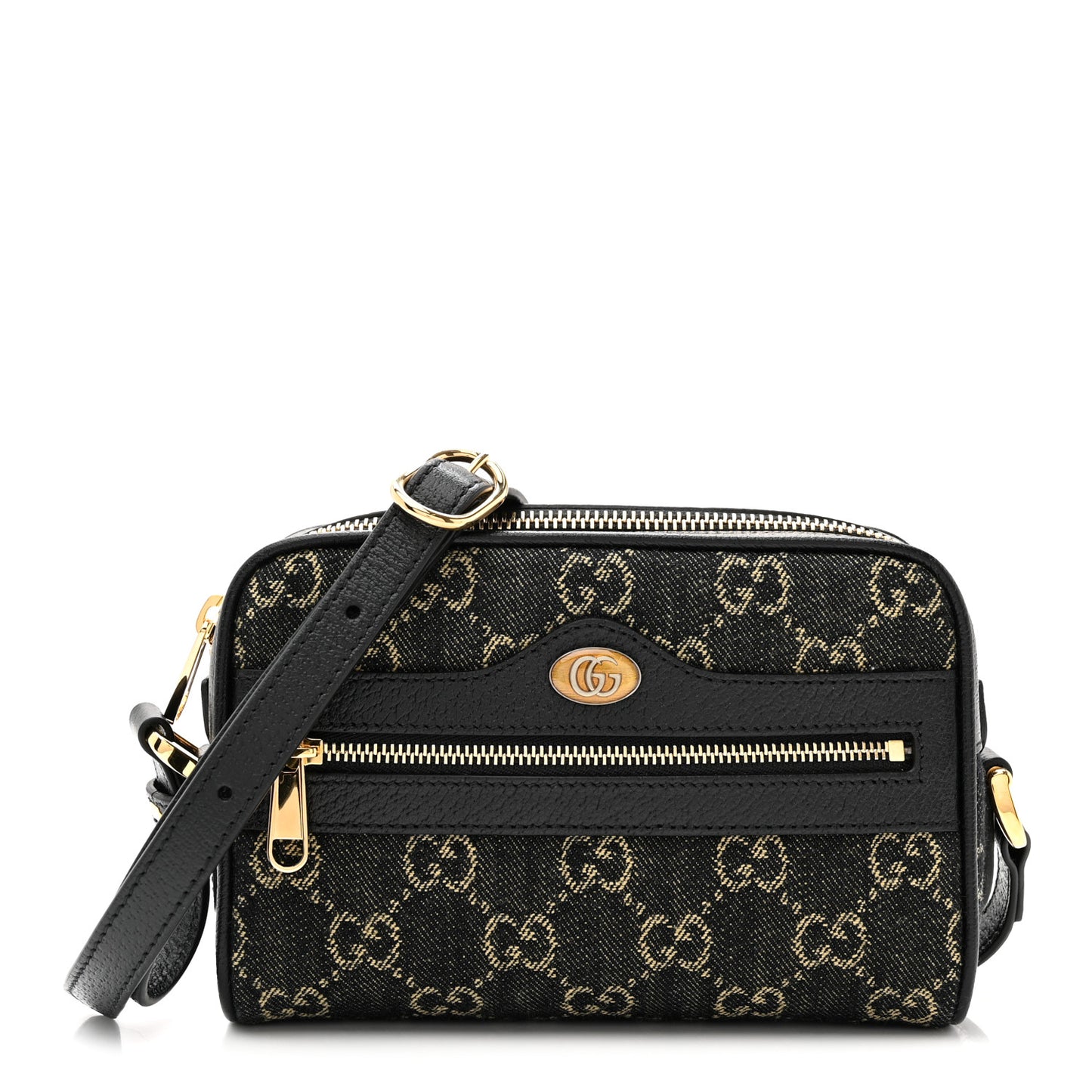 Jacquard Black Denim GG Monogram Textured Dollar Calfskin Mini Ophidia Shoulder Bag Black Ivory