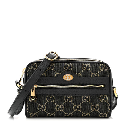 Gucci Jacquard Black Denim GG Monogram Textured Dollar Calfskin Mini Ophidia Shoulder Bag Black Ivory 1 of 8