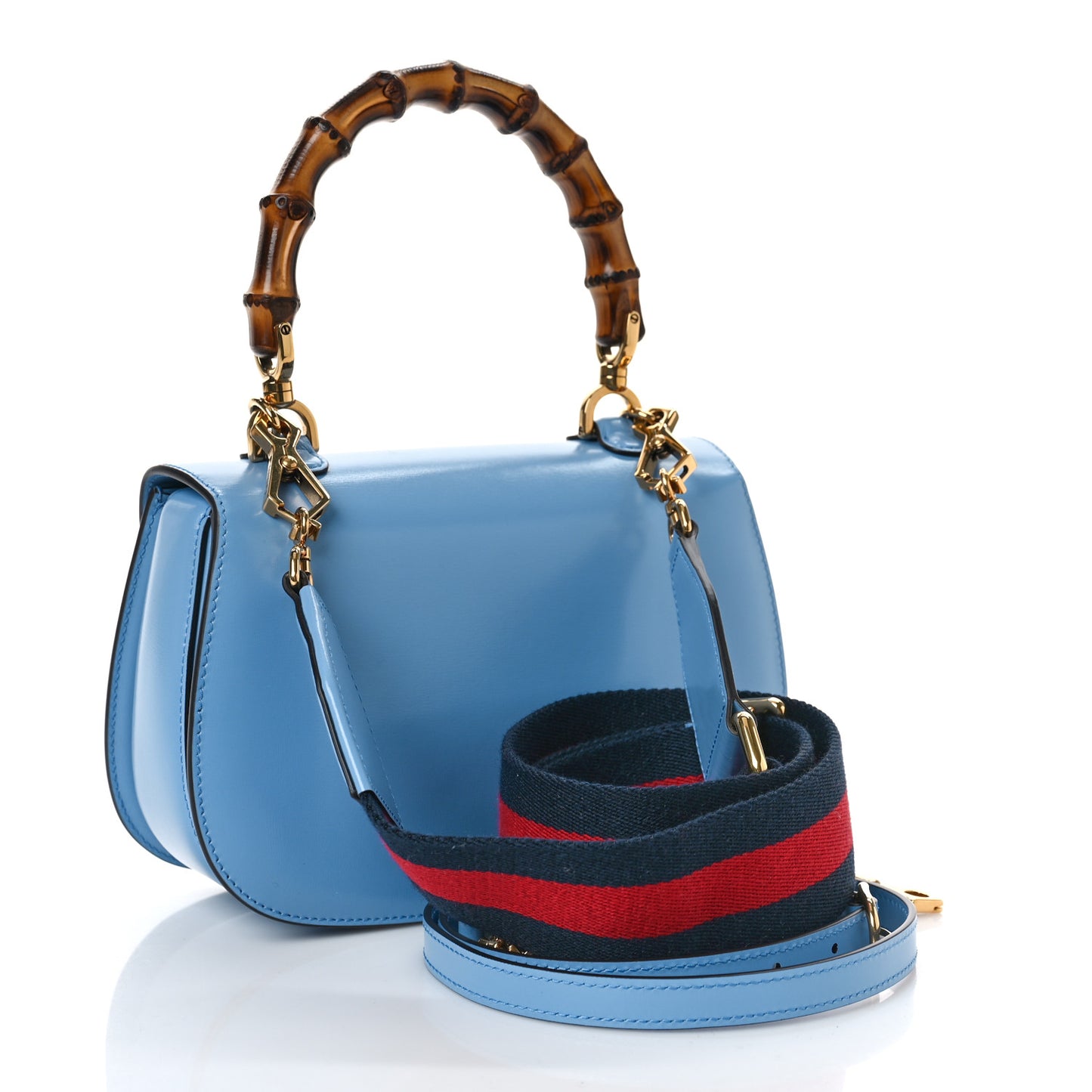 Boarded Dyana Lux Calfskin Web Small Bamboo 1947 Top Handle Bag Blue